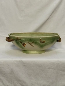 Art Pottery  Roseville Style    Occupied Japan    Console Bowl  Twig Handles - Picture 1 of 8