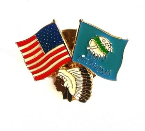 Gekreuzte US-Flagge und Oklahoma State Flag mit Indian Chief Head Pin Z18 - Bild 1 von 4