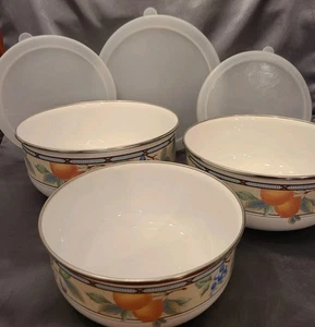 RARE Mikasa Garden Harvest Set 3 Metal Enamel Coated Serving Bowls Lids Nesting - Picture 1 of 13
