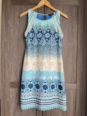 Hale Bob Blue/Stone Mix Print Patterned Sleeveless Fitted Dress Sz XS - Image 1 of 4