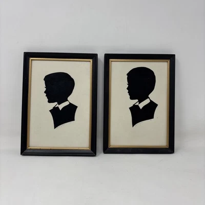 Arte de pared enmarcado vintage de silueta de niños pequeños 2 zarzas firmadas 61 Foto 1 de 4