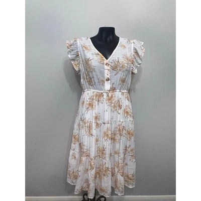 NWT Sweet Wanderer Tiered Midi Dress Sz XL Floral V-Neck Ruffle Sleeve Cottage  - Image 1 of 4