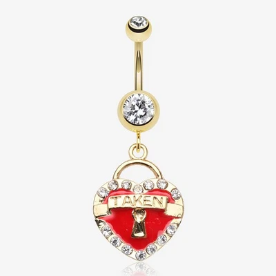 Golden Heart Lock Sparkle Belly Ring - Image 1 of 2