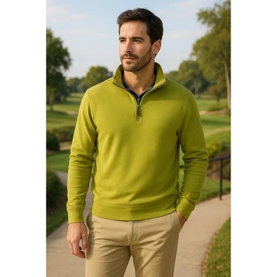 Suéter Pullover Robert Talbott Hombre M Verde Algodón Pima 1/4 Cremallera Perú Foto 1 de 4