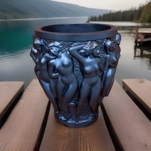 Sehr schwere Kunstglas Lalique Stil Kristall schwarze Vase H10" Unikat limitiert E - Bild 1 von 8