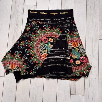 Falda Desigual Floral Estampado Logo Negra Multicolor Mujer’s Talla Grande Algodón Foto 1 de 4