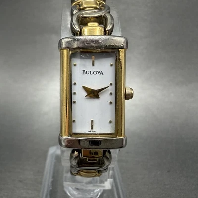 Bulova Tank Watch Women 15mm White Dial Two Tone Rectangle 98t10 New Battery - image 1 of 4