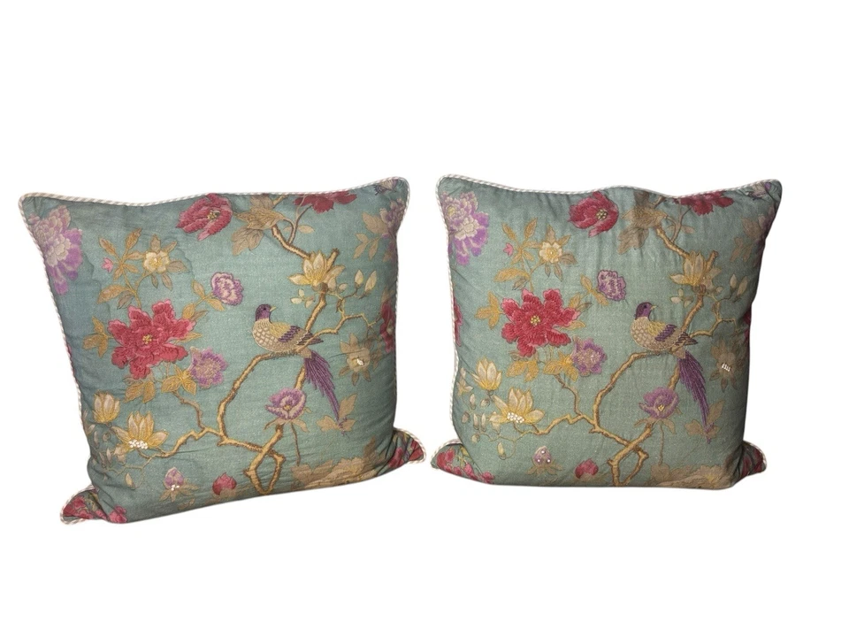 2 Pottery Barn Addison Reversible Striped Embroidered Pillow Covers + Pillows - Image 1 of 4