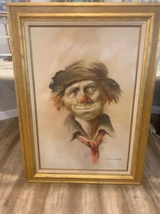 Pintura al óleo original de payaso firmada por Maher Naguib Morcos de los años 60/principios de los 70 - Imagen 1 de 11