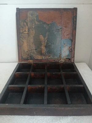 ANTIQUE KEEPSAKE BOX HINGED LID W/DIVIDERS PRIMITIVE  - Image 1 of 4