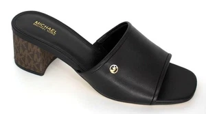 NUEVO MICHAEL KORS Mujer Negro Logo Bloque Tacones Slides Talla 9 M - Imagen 1 de 6