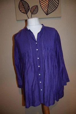 M&S Royal Purple Cotton 30% Silk Shirt Blouse 16 Pintuck Floaty Boho Peasant VGC - Image 1 of 4
