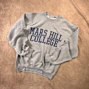 Vintage Mars Hill College Sweatshirt Mens Large Gray Y2k Crew Neck Pullover - Picture 1 of 11
