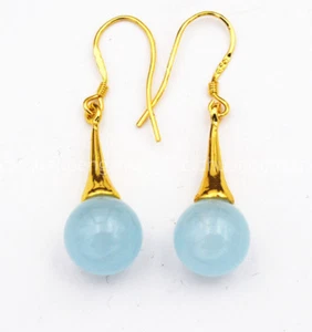 Schöne 10 mm Brasilien hellblau Aquamarin Ohrhänger vergoldet Haken Ohrringe - Bild 1 von 4