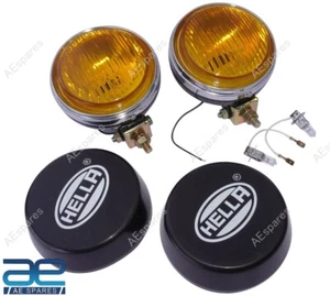 Pair Hella Yellow Chrome Ring Fog Lamp With Cover H3 Halogen Bulb Universal NEW - Bild 1 von 6