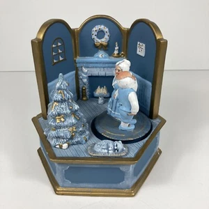 Weihnachten Spieluhr tanzender Weihnachtsmann Frau Claus blau weiß Katze Keramik Scioto Form - Bild 1 von 22