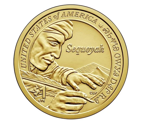 2 coins set 2017 P D Native American contributions of Sequoyah Dollar $1 Cover