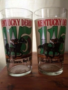 Kentucky Derby 1989 115th Mint Julep Beverage Glass Tumbler Pair 2 Man Cave Vtg - Picture 1 of 8