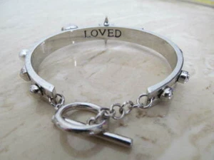 Silver Bracelet *Loved* Star Crystal Rhinestone Accents - Picture 1 of 7