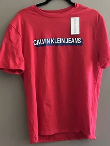 New Calvin Klein Jeans Mens T Shirt Large Short Sleeve Red NWT - Picture 1 of 5