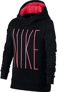 Nike Girl's Therma Fleece Hoodie Black Pink AJ6797 010 Size Large - Picture 1 of 2