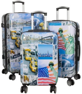 Reise Gepäck Trolleyset Kofferset Hartschale 3tlg. Set Motiv NY Liberty  M,L,XL - Bild 1 von 12