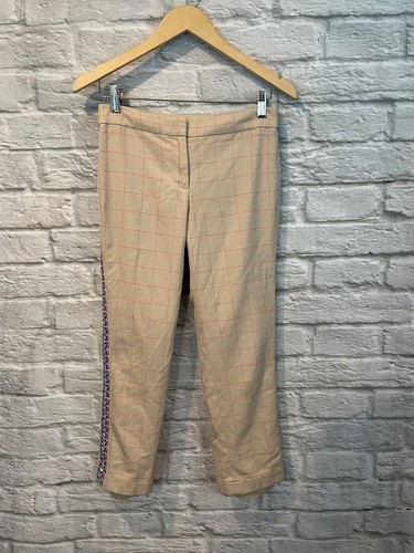 Tory Burch pantaloni donna misto lana marrone check smoking righe crop taglia 2