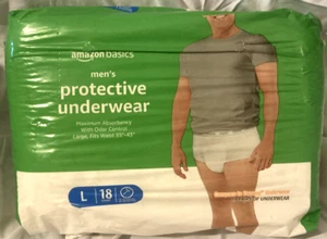 Men's Protective Underwear, Amazon Basic, Men's, Large, Waist 35"-43", 18 pkg - Picture 1 of 4