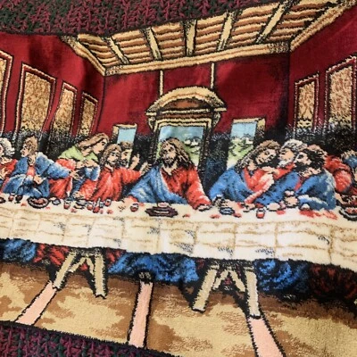 "De colección Años 60 ~ La Última Cena ~ LG Tapiz Colgante de Pared Jesús Davinci Religioso 38""x19""" Foto 1 de 4