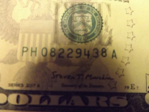 2017a ERROR NOTE FIVE DOLLAR BILL GAS PUMP DIGIT HIGH "8" - PH 08229438 A Cover