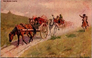 Vintage Postkarte Cowboy ""Red River Carts"" vom Künstler John Innes unverpostet - Bild 1 von 2