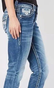 Rock Revival Yara Easy Crop Embellished Curvy Fit Cropped Jeans New With Tags 29 - Picture 1 of 14