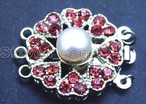 SALE Big 8-9mm Natural White pearl 25mm Round 3 Strand Clasp Purple crystal-g182 - Picture 1 of 1