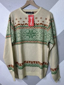 New- Rooster Teeth Stay Weird Knit Sweater 100% Acrylic Size Large Tan Red Green - Picture 1 of 8