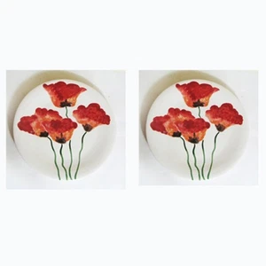 2 Fitz and Floyd Poppies Plates 9.5" Red Floral on White Microwave Washer Safe - Picture 1 of 6