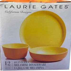 Laurie Gates California Designs Quinterra Yellow 12 Pc Melamine Dinnerware Set - Picture 1 of 8