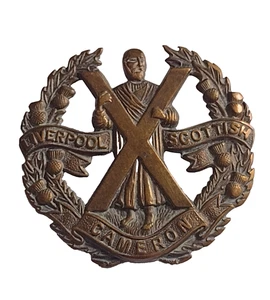 Original Segunda Guerra Mundial Liverpool Escocés (Cameron Highlanders) Regt Cap Insignia Bronce - Imagen 1 de 10