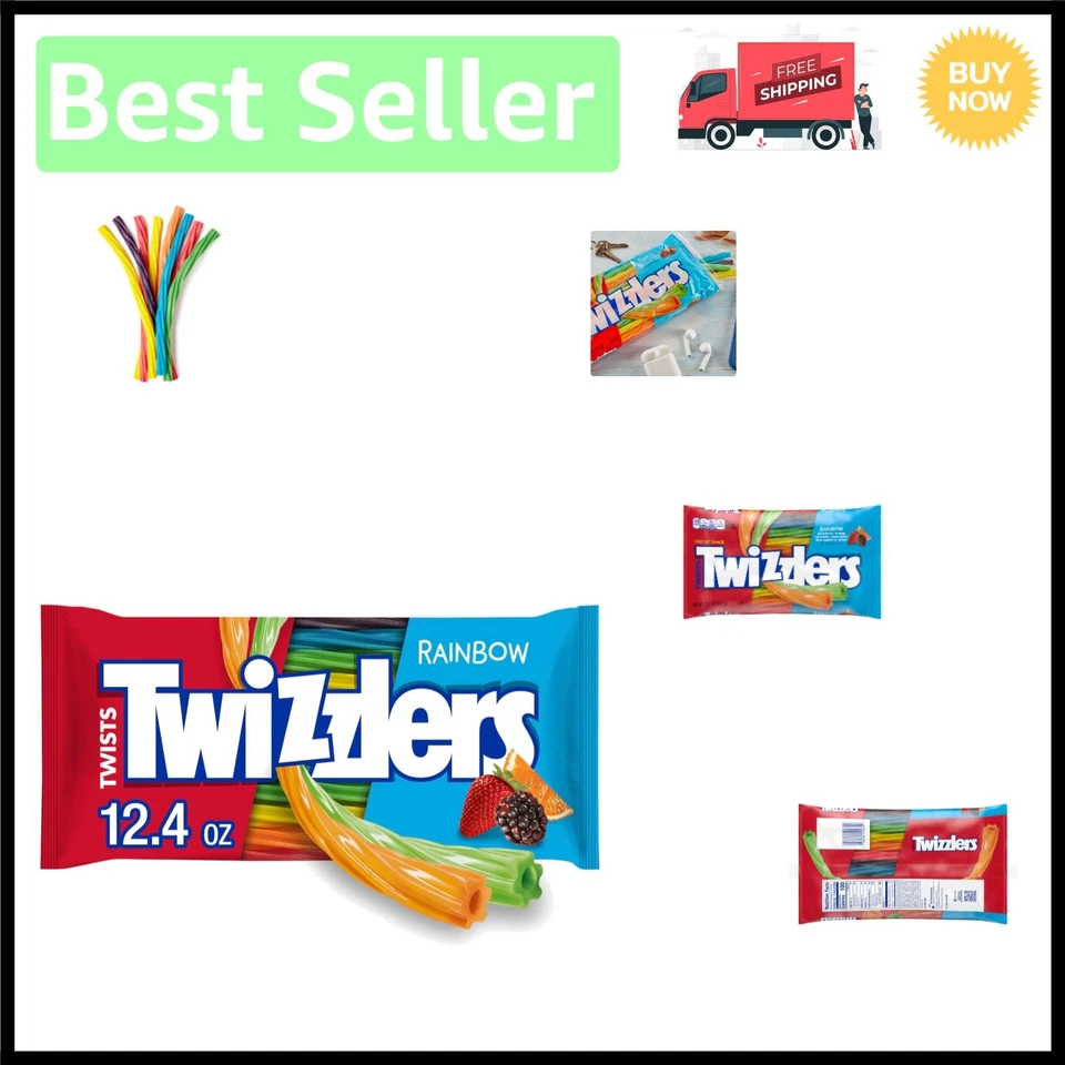 6 Count Twists Rainbow Licorice Candy Bags - Perfect Low Fat Treat for Parties - Image 1 of 4