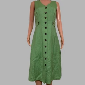 Coldwater Creek grün Leinenmischung Knopfleiste Midikleid Gr. 14 feminin Freizeit - Bild 1 von 7