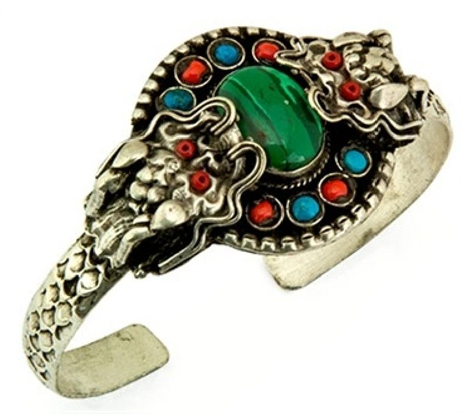 Pulsera Tibetana Doble Dragón con Piedra Central Foto 1 de 1