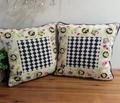 Wool NeedlePoint Throw Pillows Set of 2 - Image 1 of 4