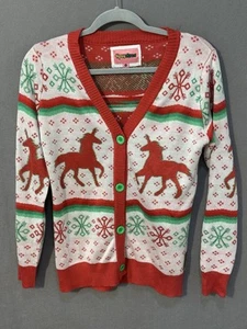 Tipsy Elves Ugly Christmas Sweater Cardigan Unicorns Sz Med Worn Once Soft Comfy - Picture 1 of 10