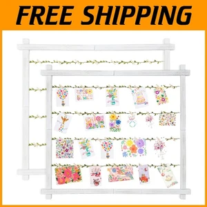 Charming 2-Pack Wall-Mounted Photo Collage Board with 30 Clips, Rustic Style - Picture 1 of 9