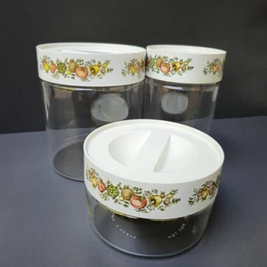 Vintage 70er Pyrex Ware Gewürz des Lebens Glas Glas Aufbewahrung Kanister Menge 3 - Bild 1 von 23