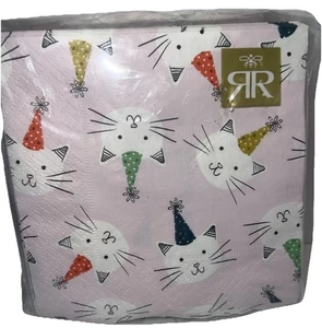 White Cat Party Napkins 40 Ct Pink Kitty Birthday Hat 3-Ply Beverage NIP So Cute - Picture 1 of 7