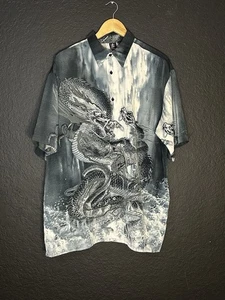 Vintage Y2K Chinese Dragon Button Up Shirt Size Large - Picture 1 of 5
