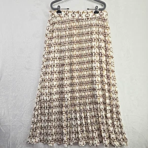 Banana Republic Maxi Skirt Womens Size 14 Cream Brown Equestrian Pleated Snaffle - Picture 1 of 9