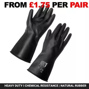 Heavy Duty Black Natural Rubber Latex Gloves Household Industrial Flock Washing - Picture 1 of 1