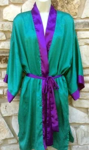 Vestido de mujer Victoria's Secret con etiqueta dorada para kimono envolvente satinado verde cachemira púrpura - Imagen 1 de 7