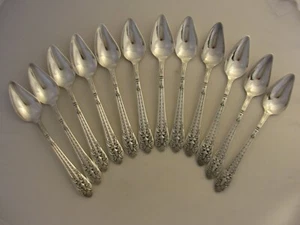 12 VERY NICE 1933 MARQUISE SILVER PLATE ART DECO FRUIT / CITRUS SPOONS LOT *139 - Picture 1 of 4